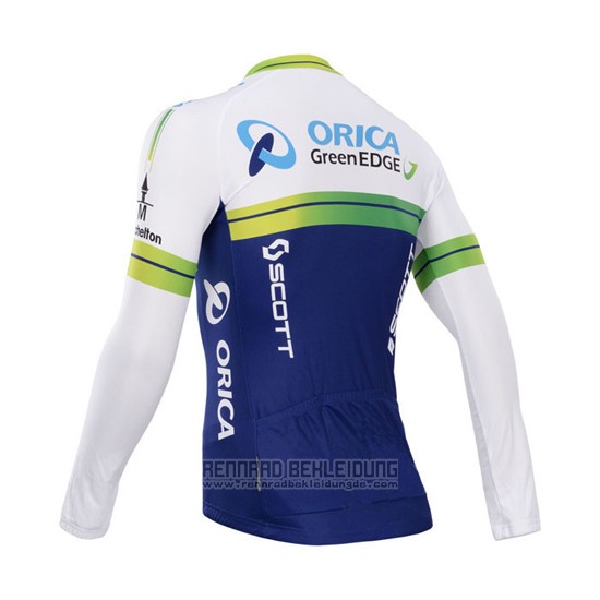 2014 Fahrradbekleidung Orica GreenEDGE Wei und Blau Trikot Langarm und Tragerhose